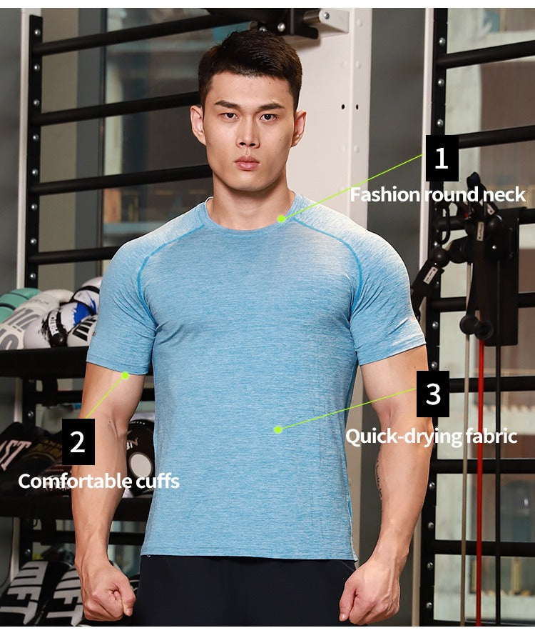 Men Short Sleeve Quick Dry Athletic Gym Active T Shirt Moisture Wicking Top | 6098