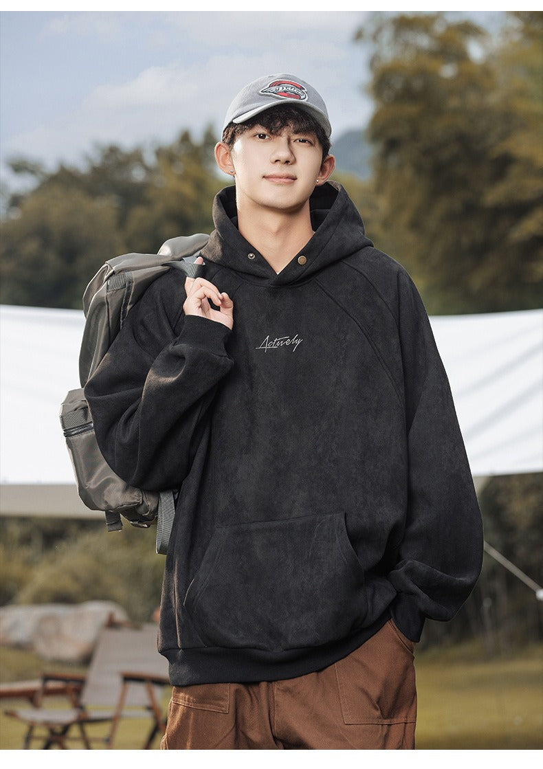 Unisex Kapuzenpullover aus schwerem Wildleder im Retro-Stil im amerikanischen Stil für Herbst und Winter | Locker sitzender Hoodie | L3848 