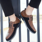 Herren-Derby-Schuhe im britischen Stil mit Karomuster, rutschfeste Leder-Loafer, Mokassins, Hochzeitsschuhe |