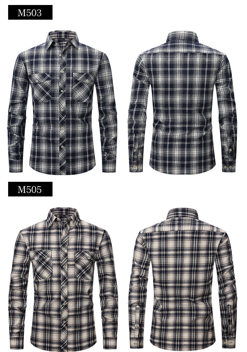 Herren Slim Wear Plaid Premium Langarm Doppeltasche Flanell Außenhandelshemd | M501 