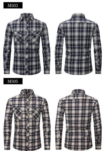 Men Slim Wear Plaid Premium Long Sleeve Double Pocket Flannel Foreign Trade Shirt | M501