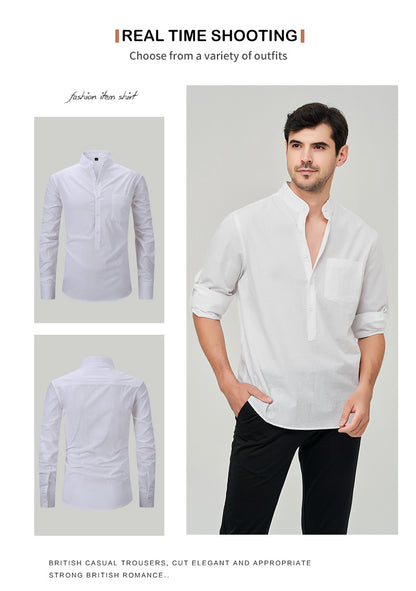 Chemise Henry à boutons solides pour homme, style classique et formel, style polyvalent | M7 