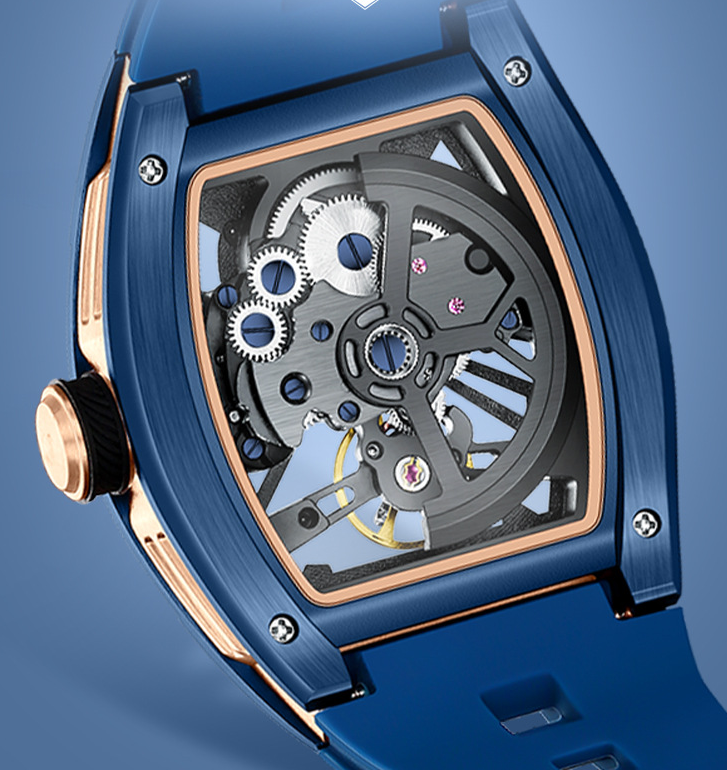 MINIFOCUS MF0603G Skeleton Automatic Watch for Men | Stainless Steel Barrel Case | Mechanical Wristwatch with Luminous Hands | MF0603G