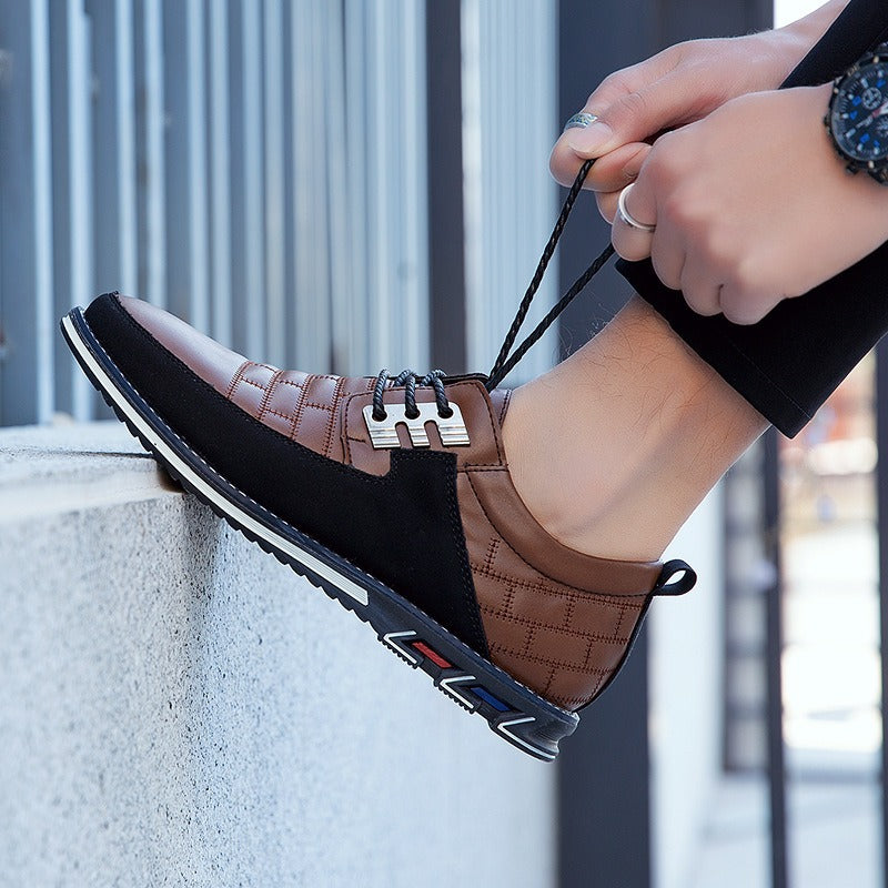 Herren-Derby-Schuhe im britischen Stil mit Karomuster, rutschfeste Leder-Loafer, Mokassins, Hochzeitsschuhe |