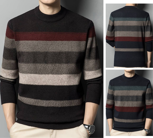 Men Cozy Color Block Sweater Softly Knitted Ultra-Stretchy Classic Crew Neck Sweatshirt | X05