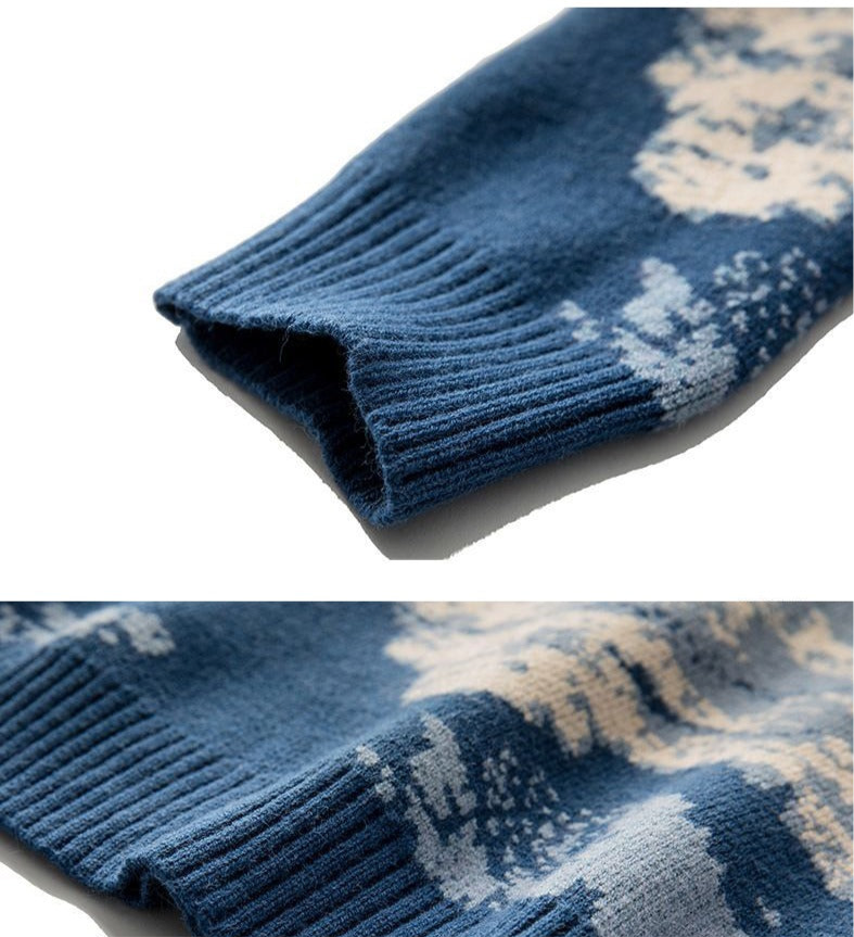 Herren Pullover Winter Schnee Berg Pullover O-Ausschnitt Lockerer Pullover Wolle Langarm Sweatshirt | 231026-7