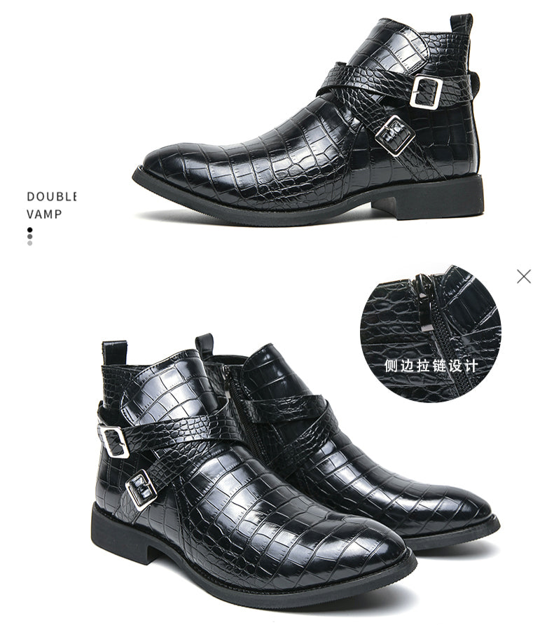 Reißverschluss geprägte High-Top-Lederschuhe Herren Vintage Martin Stiefel | 6805 