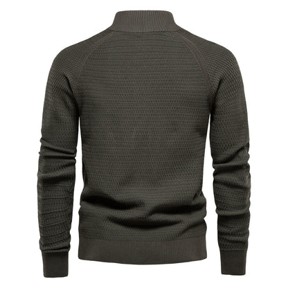 Herren Winter-Cardigan mit durchgehendem Reißverschluss – Strickoberteil aus hochelastischer Baumwolle mit Stehkragen | Y324 