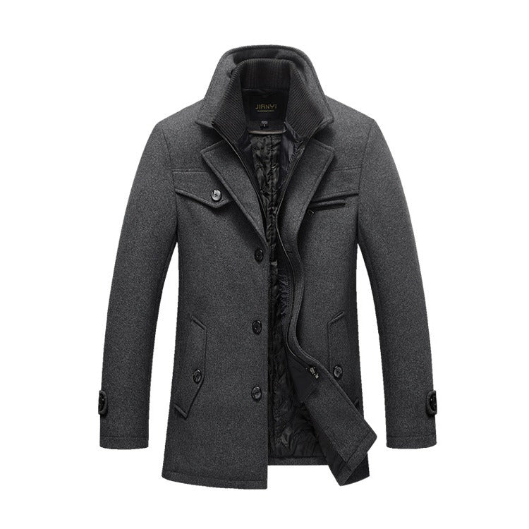 Herren Winter Pea Coat Lässiger Woll-Trenchcoat Einreihige Kurze Wolljacke | 1303 