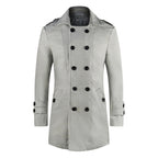 Herren Zweireihiger Wollmantel Mittellang Schmaler Trenchcoat | 3013 