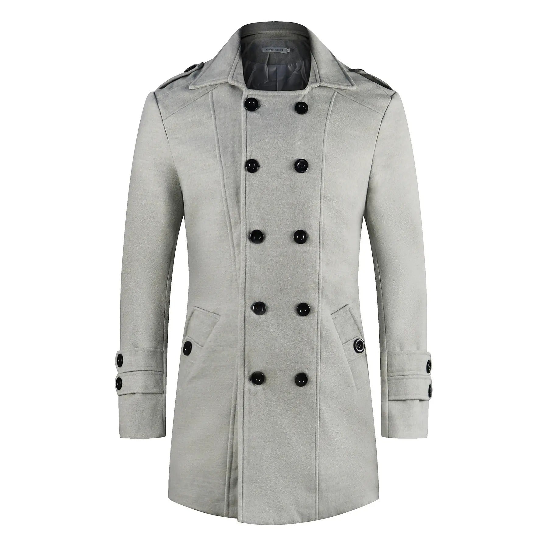 Herren Zweireihiger Wollmantel Mittellang Schmaler Trenchcoat | 3013 