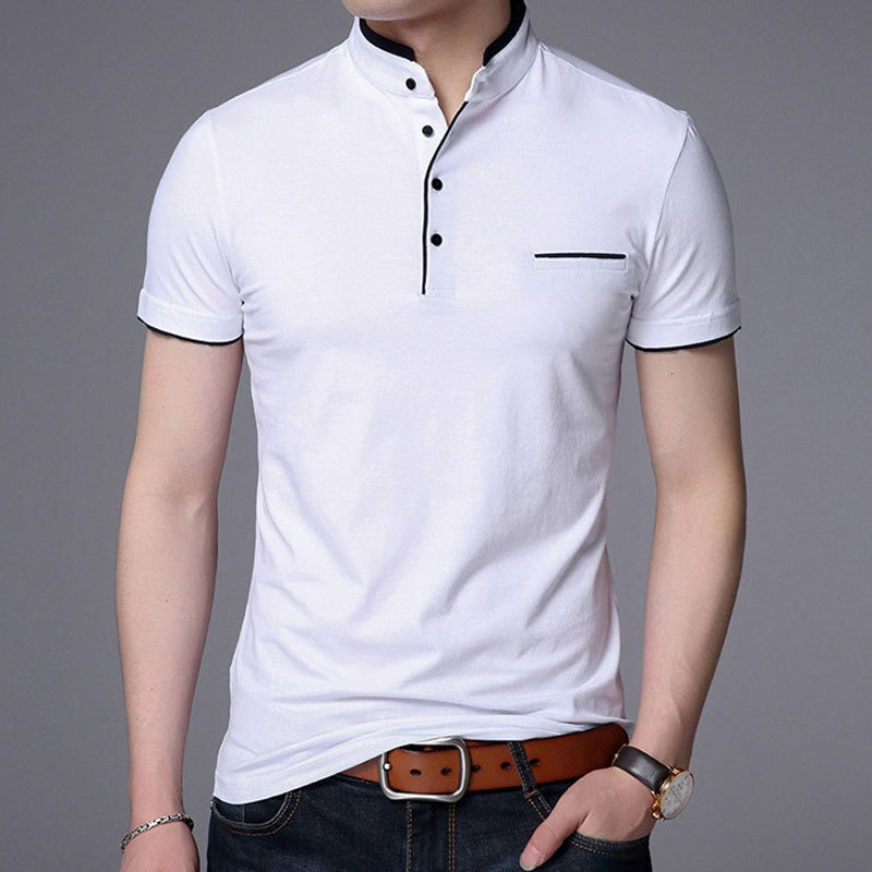 Men's Summer Standing Collar Short Sleeve T-Shirt Slim Casual T-Shirts | 029/6803