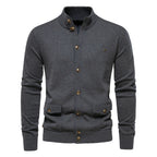 Herren-Strickjacke aus Baumwolle mit Zopfmuster, Taschen, Stehkragen, Button-Down-Pullover | CW61 