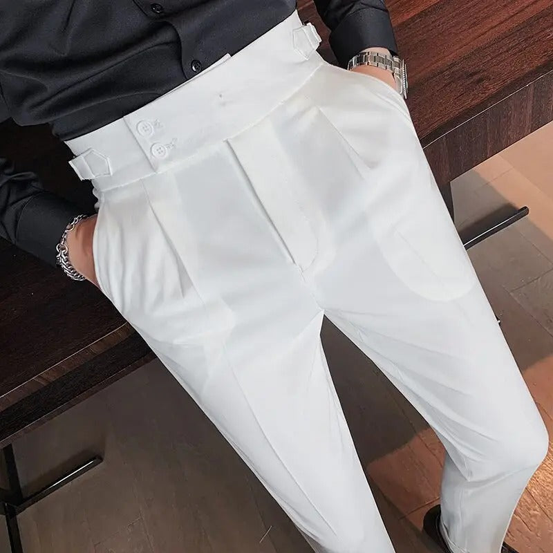 Stylish Business Pleated Suit Pants Trendy Fashion High Waist Casual Slim Fit Vintage Pencil Trousers Office Dress Pants | F01