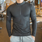 Schnelltrocknendes Herren-Lauf-T-Shirt, atmungsaktiv, langärmelig, für Fitnessstudio, Fitness, Sport, Radfahren, Reißverschluss-Shirt | P37 