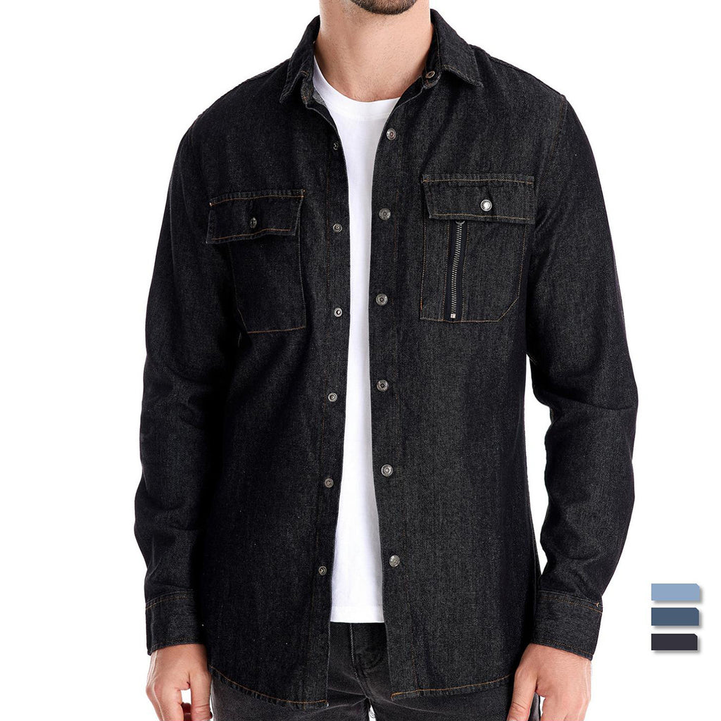 Herren-Jeanshemd mit verwaschenem Muster – Langarm, 100 % Baumwolle, lässiges Button-Up-Oberteil | 6025 