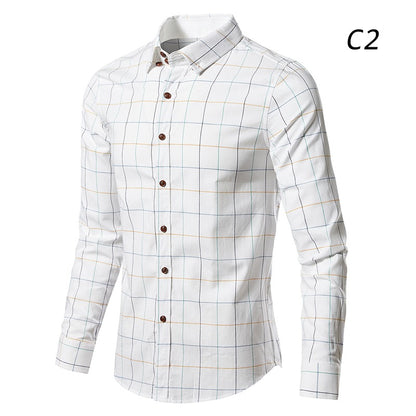 Men's 100% Cotton Long Sleeve Plaid Slim Fit Button Down Dress Shirt | 228-CS27