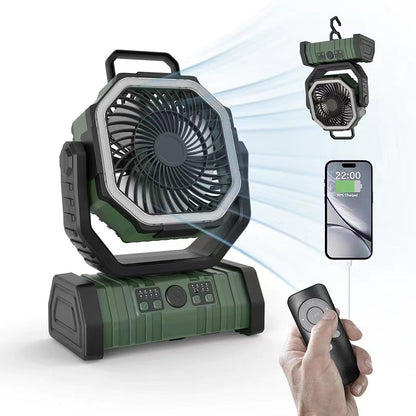 Ventilateur de camping portable rechargeable d'extérieur avec crochet, ventilateur de table USB avec lumière LED d'urgence et banque d'alimentation pour pique-nique, randonnée, pêche 