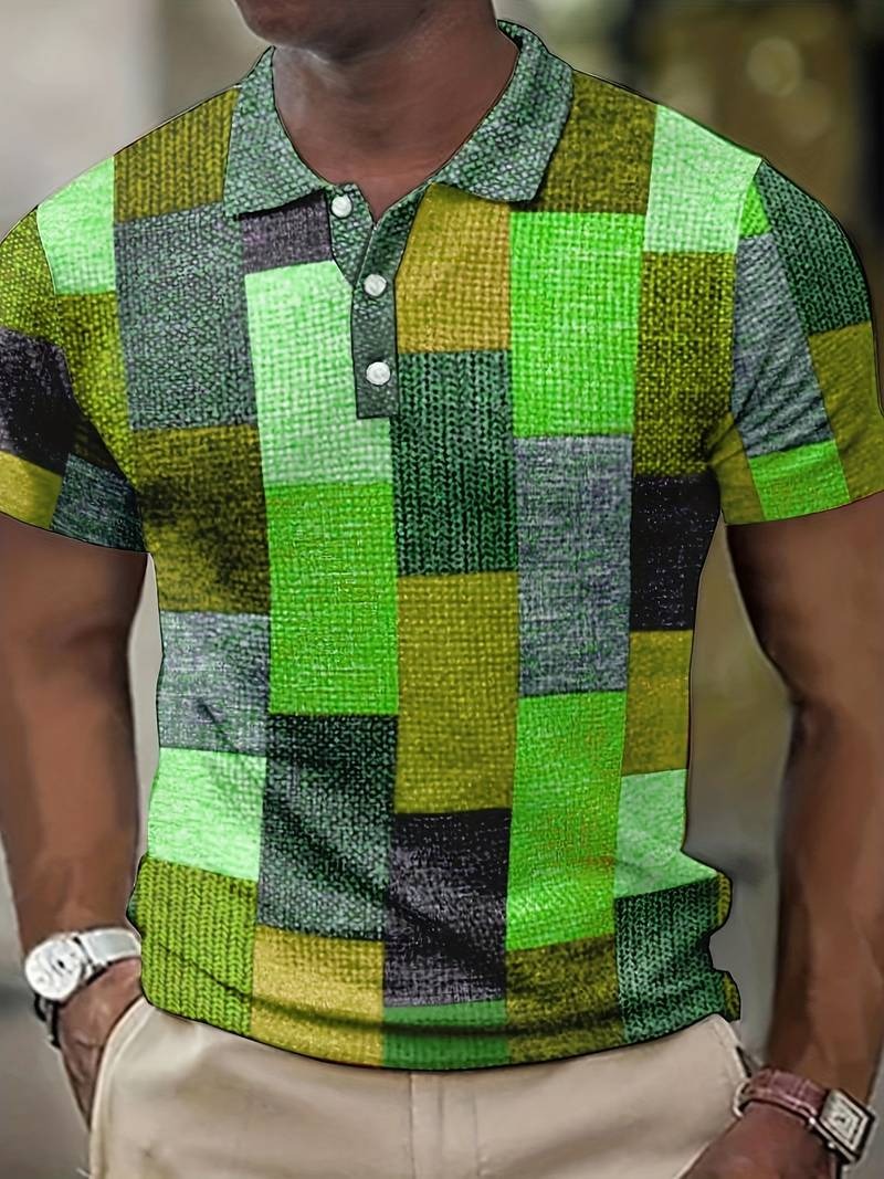 Lässiges, trendiges Herrenhemd mit Karomuster und Knopfleiste, kurzärmelig, leicht | 07019 