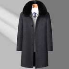 Herren Casual Business Einreihiger Langer Peacoat Mantel Winter Wollmäntel Pelzkragen Trenchcoat | DY9802 