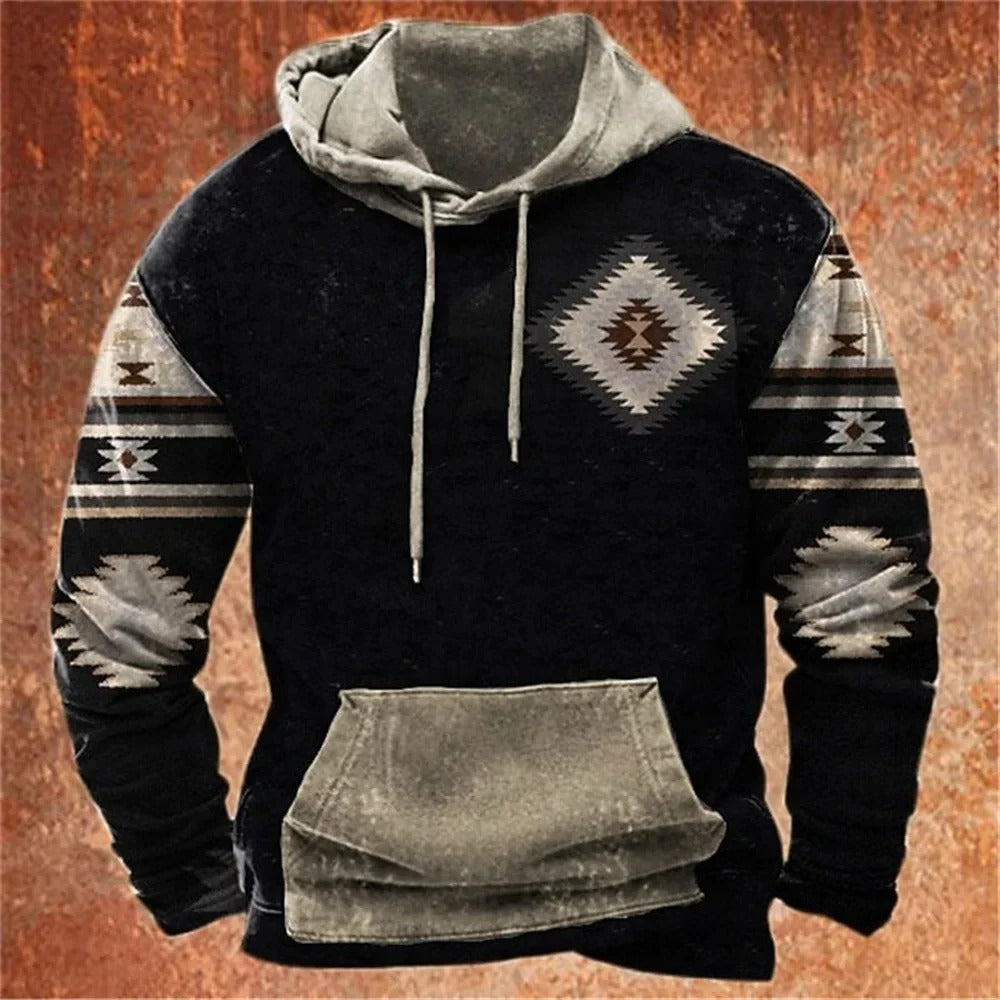 Herren Western Aztec Style Hoodies Pullover 3D-Druck Kapuzenpullover Tops Pullover Sweatshirts | WY 