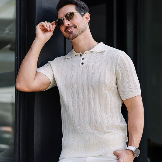 Hochwertiges Sommer-Strick-Kurzarm-Poloshirt für Herren, bequem und atmungsaktiv | POLO1 