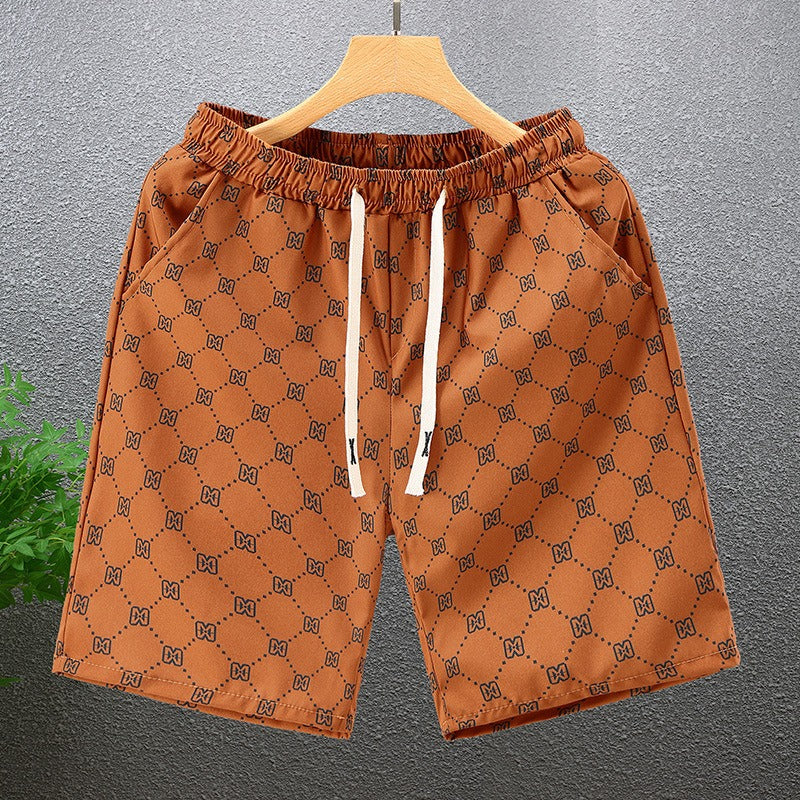 Men's Polyester Casual Shorts With Pockets Summer Beach Printed Shorts | Hk081