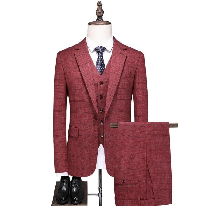 Dreiteiliger Anzug im britischen Stil für Herren, Business Casual, kariert, für Bräutigam und Hochzeitskleid, schmale Anzüge | 6835