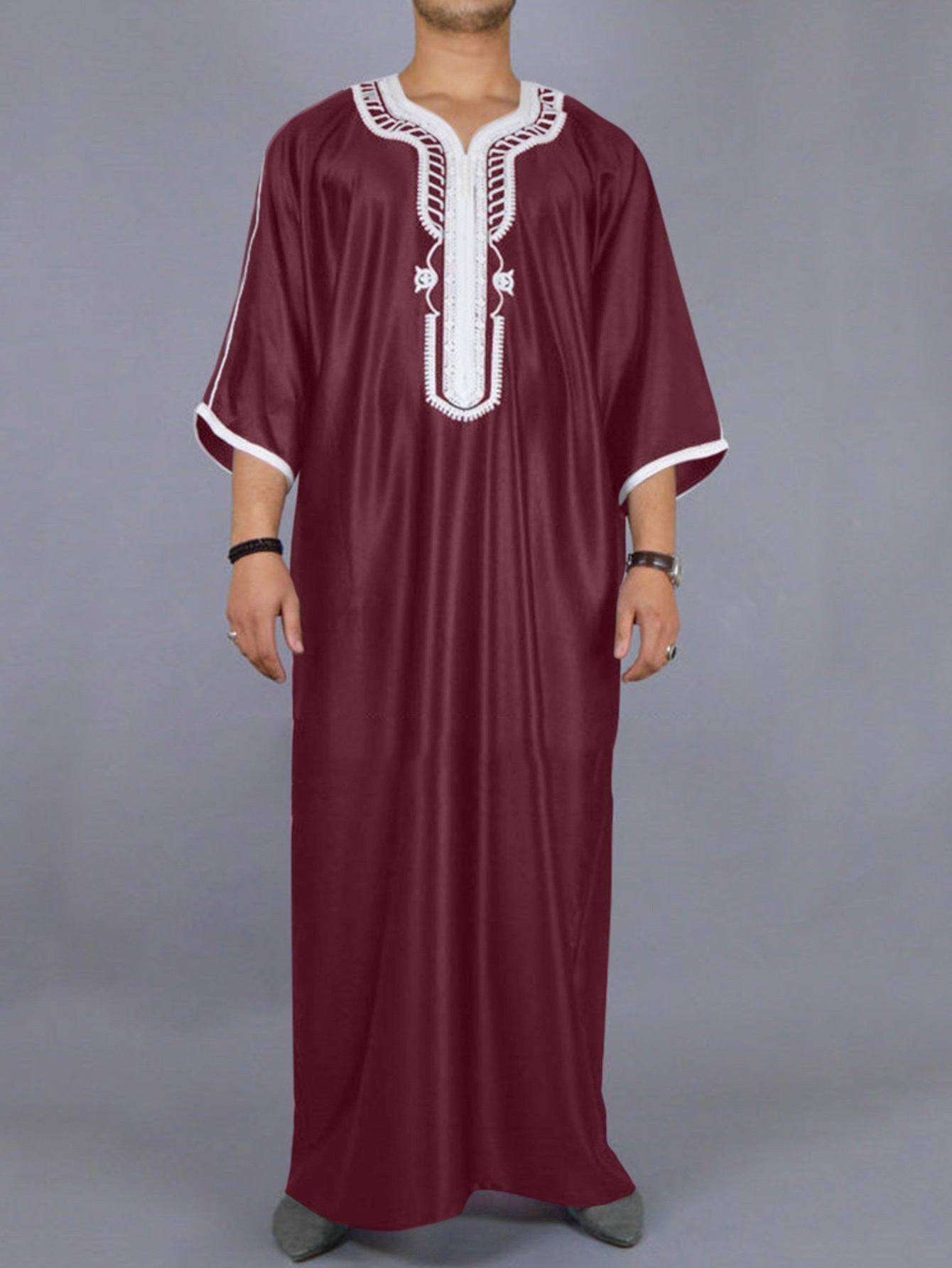 Muslimische Herrenrobe, mehrfarbig, kurzärmelig, bestickt, arabisch-marokkanisch, elegante traditionelle Kleidung | 21450 