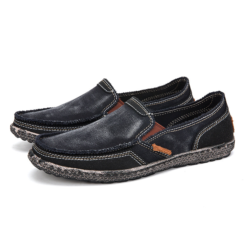 Herren Slipper aus gewaschenem Canvas | Atmungsaktiv, rutschfest, klassischer Deck-Stil | 8806 
