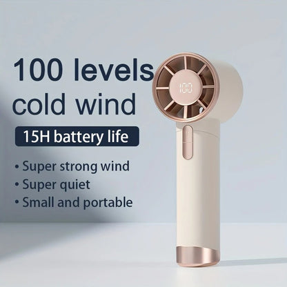 Turbo-Handventilator mit LED-Anzeige, 100-stufiger, über USB wiederaufladbarer Mini-Ventilator, tragbarer Kühlventilator für den Außenbereich | DS1013 