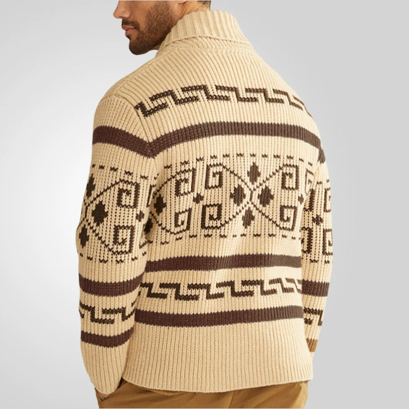 Stilvolle Slim Fit Jacquard-Strickjacke für Herren mit langen Ärmeln, lässiger Reverspullover | SY0013 