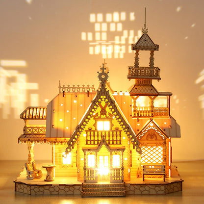 Puzzles 3D Villa en bois Château Bricolage Artisanat en bois Enfants Loisirs lumineux Jouets éducatifs | PT-045 