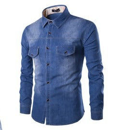 Chemise en jean streetwear de haute qualité en coton, coupe slim décontractée, manches longues | 1818-C993 