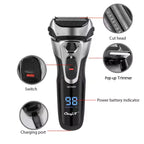 Dreifachklingen-Elektrorasierer für Herren, LCD-Display, IPX6, wasserdicht, wiederaufladbarer USB-Trimmer | RSM-1577 