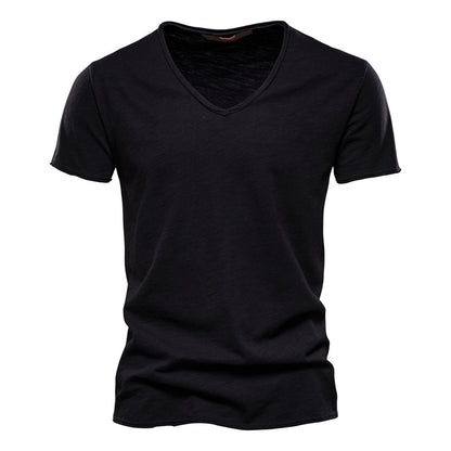 Herren T-Shirt mit tiefem V-Ausschnitt, 100 % Baumwolle, einfarbig, V-Kragen, hochwertiges Basic-T-Shirt | F037 