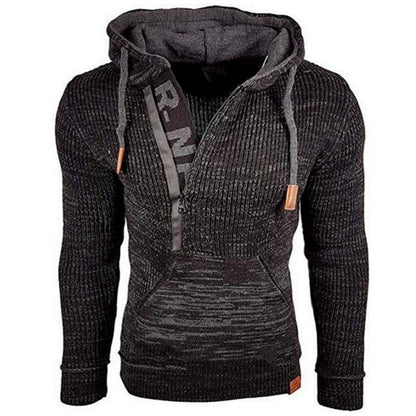 Men's Stylish Winter Warm Hooded Zip Neck Long Sleeve Sweater Jumper Sweatshirt