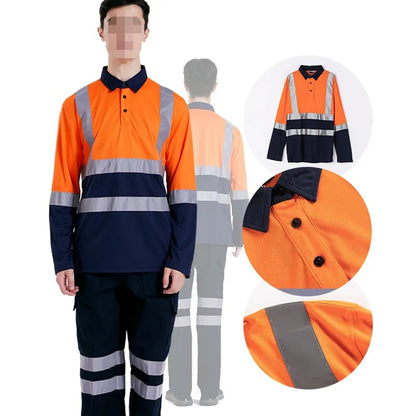 HiVis Construction Polo Reflective Safety Shirt High Visibility Workwear Tops For Men | SG2119X