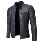 Winter Herren Motorrad Lederjacke Stehkragen Ledermantel 