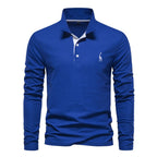 Herren Poloshirt aus Baumwolle, modisch, lässig, langärmelig, mit Hirsch-Stickerei-Design, T-Shirt für Männer | T12 