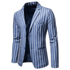 Herren Anzugjacken Blau Gestreift Zwei Knöpfe Party Business Formeller Blazer | 1812 