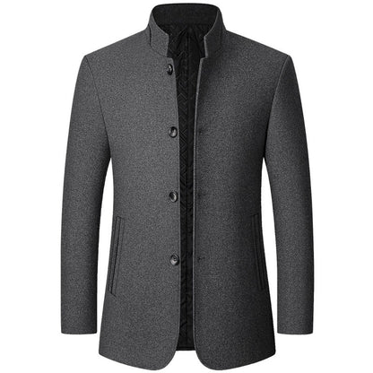 Men Stand Collar Long Sleeves Solid Color Daily Casual Woolen Jacket | J2105