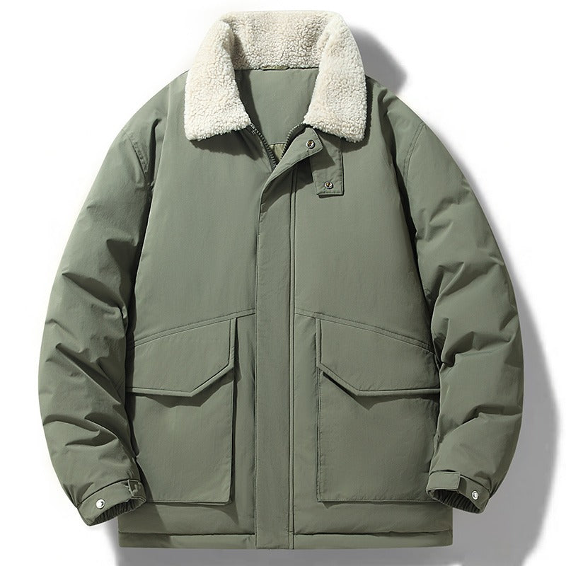 Kurze Herren-Daunenjacke – Wasserdichter weißer Entendaunenmantel mit Revers | L23 