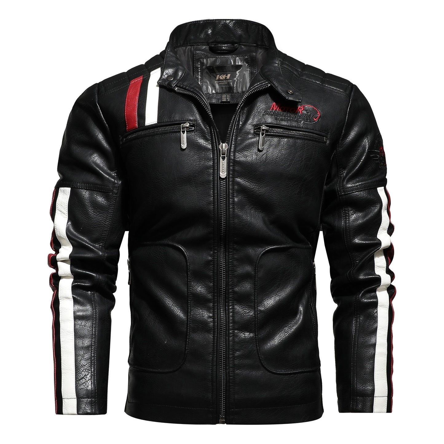 Veste en cuir PU pour homme, couleur assortie, pour moto | KH-168 