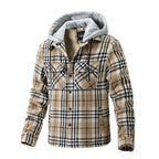 Hochwertige Winterjacke für Herren, karierte Wolle, schweres Übergrößenhemd, karierter Kapuzenmantel, Oversize-Oberteil | 88027 