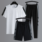 Herren-Set Kleidung 3-teilig T-Shirt Kurzarm Einfarbig Sommer-Sets | 1083 