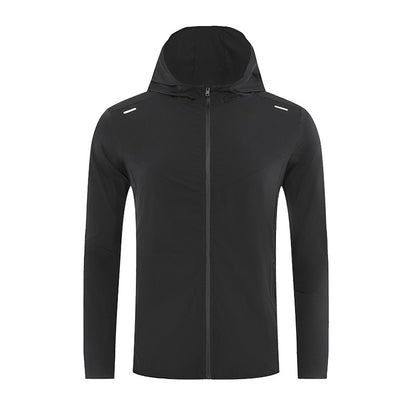 Veste de sport à capuche pour homme, imperméable, de qualité supérieure, avec bandes réfléchissantes, pour course à pied, extérieur, gym, entraînement 