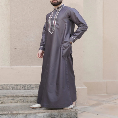 Men's Arabian Robe Long-Sleeved Embroidered Ethnic Style with Stand-Up Collar | 25017