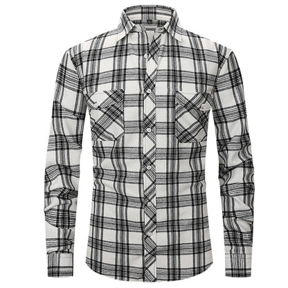 Men Slim Wear Plaid Premium Long Sleeve Double Pocket Flannel Foreign Trade Shirt | M501