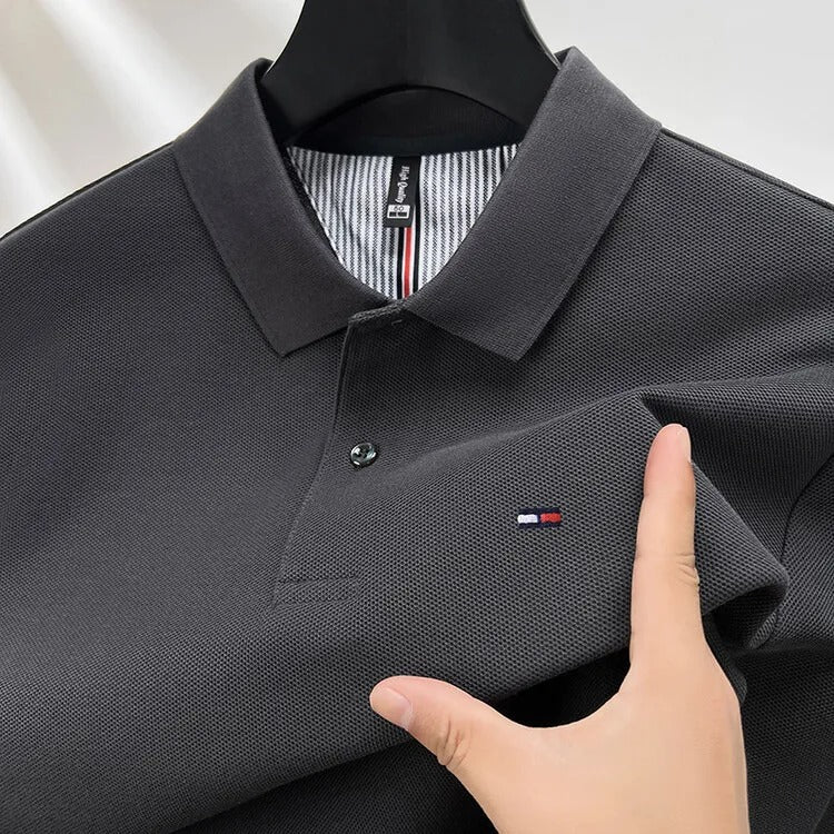 Herren Langarm Poloshirt Business Casual Baumwoll T-Shirt mit gesticktem Revers Design | DS 